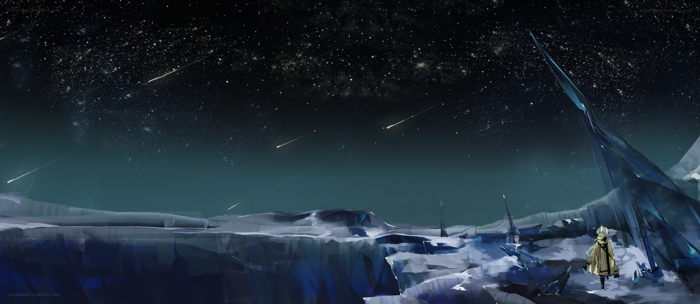 person on alien planet at night
