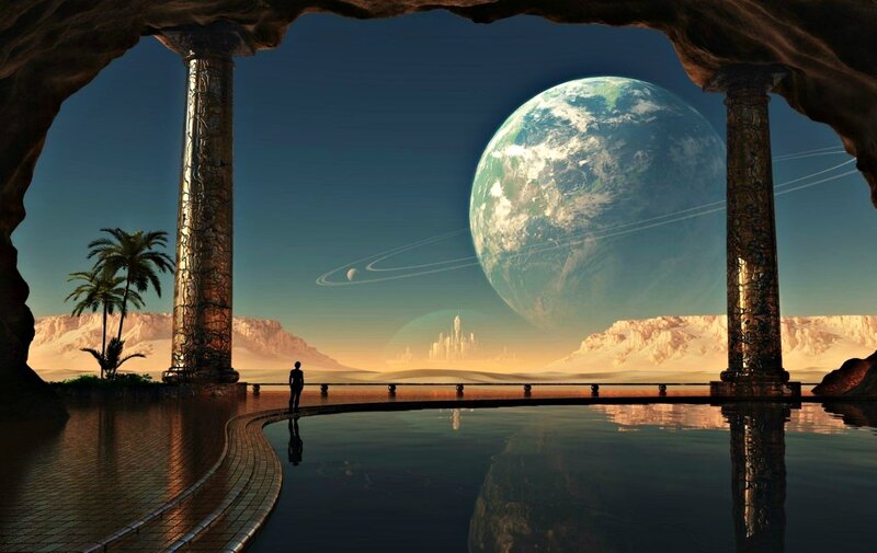 Person on Alien Planet — Blue, Serene, Sunset
