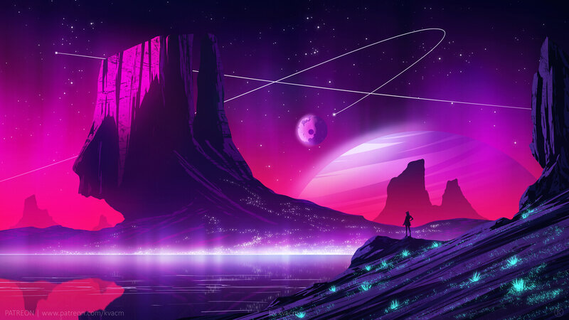 Person on Alien Planet — Purple, Dramatic, Night