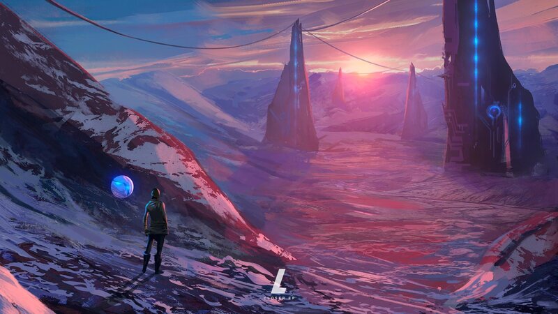 Person on Alien Planet — Purple, Dramatic, Sunset, Digital Art