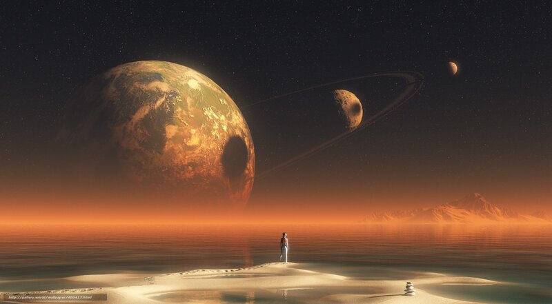 Person on Alien Shore — Orange, Serene