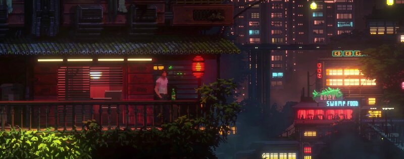 Person on Balcony at Night — Red