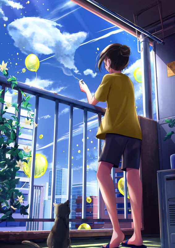 Person on Balcony with Cat