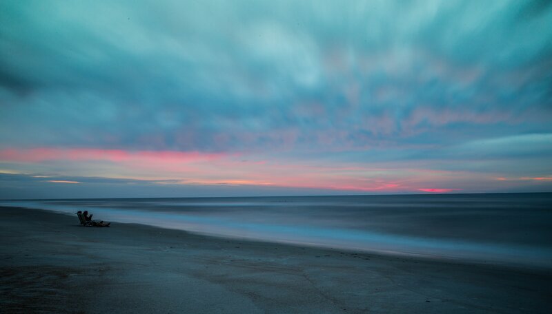 Person on Beach at Dusk — Blue