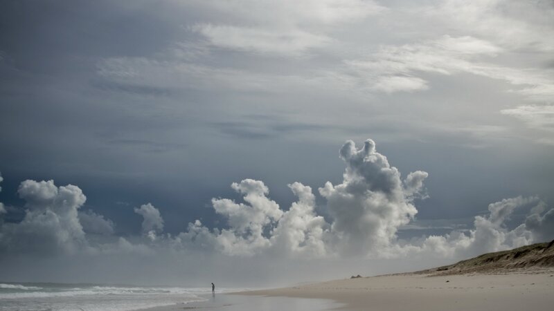 Person on Beach at Dusk — Gray