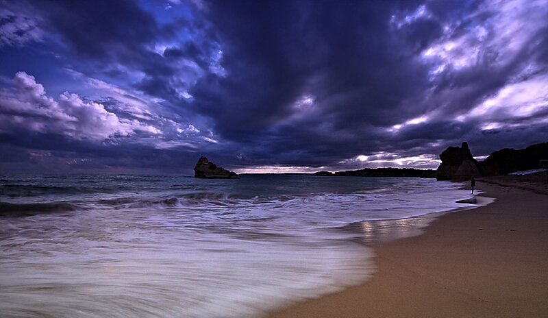 Person on Beach at Dusk — Purple
