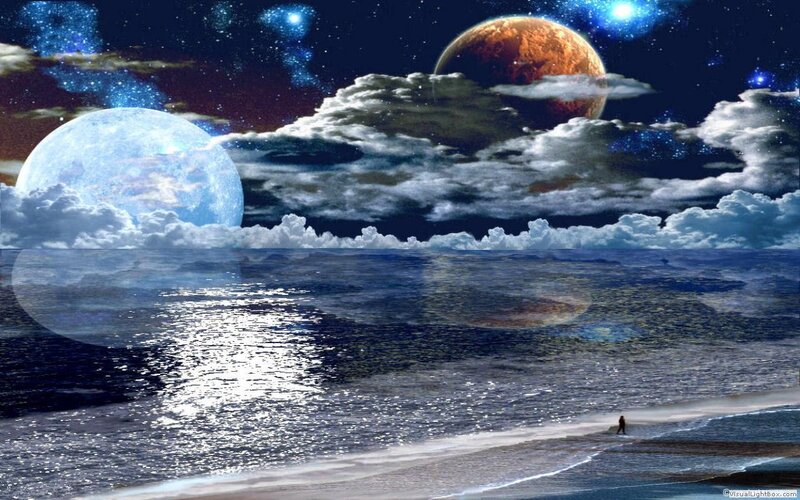 Person on Beach at Night — Blue, Dramatic, Digital Art