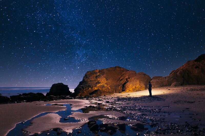 Person on Beach at Night — Blue, Serene