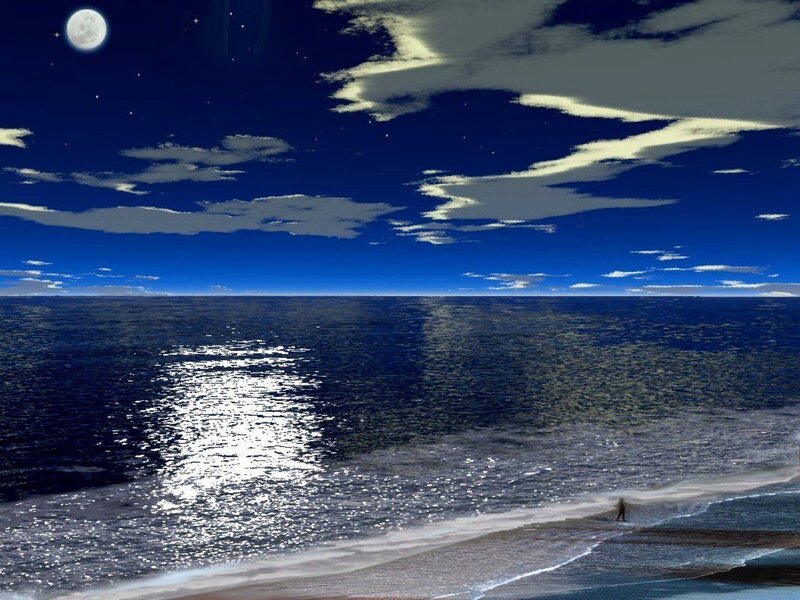 Person on Beach at Night — Blue
