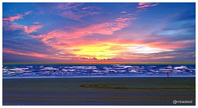Person on Beach at Sunset — Blue, Dramatic, Photograph, Ocean