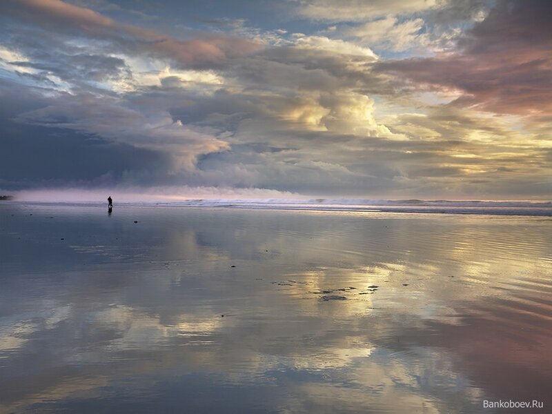 Person on Beach at Sunset — Blue, Dramatic