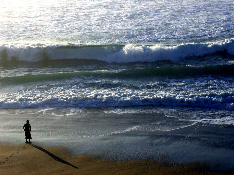 Person on Beach at Sunset — Blue, Serene