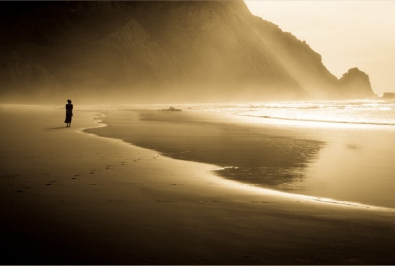 Person on Beach at Sunset — Brown