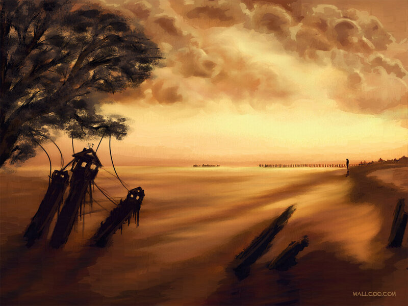 Person on Beach at Sunset — Orange, Dramatic, Digital Art