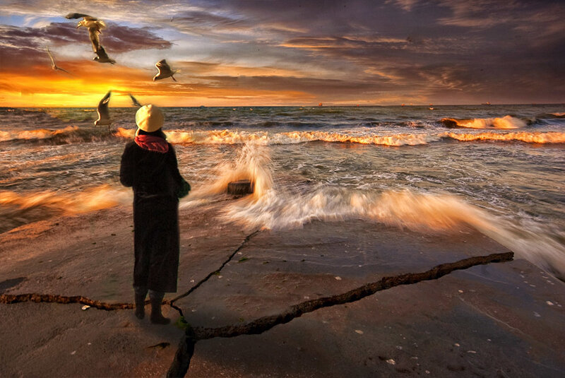 Person on Beach at Sunset — Orange