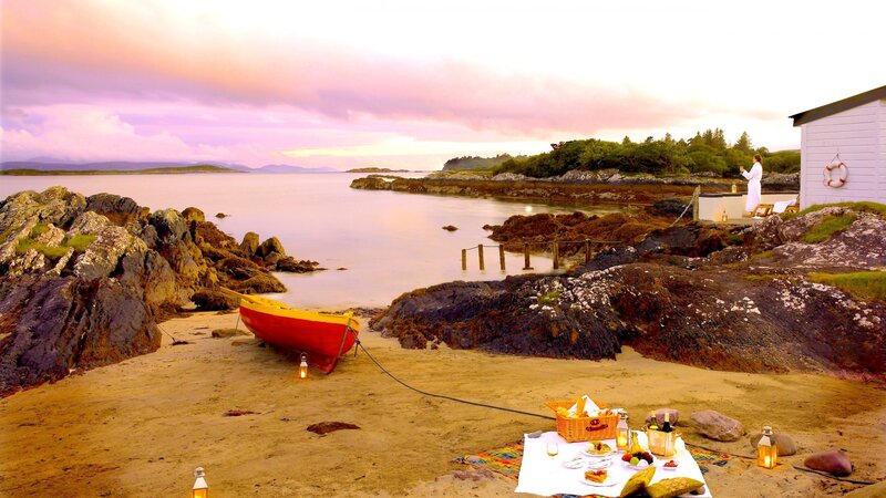 Person on Beach at Sunset — Pink, Serene, Photograph, Boat