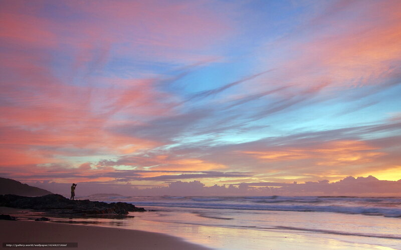 Person on Beach at Sunset — Pink, Serene, Photograph, Ocean