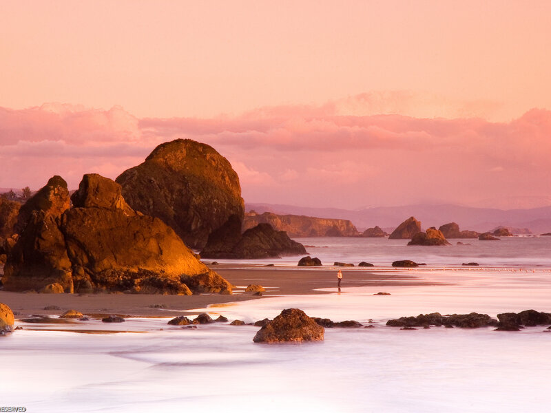 Person on Beach at Sunset — Pink, Serene
