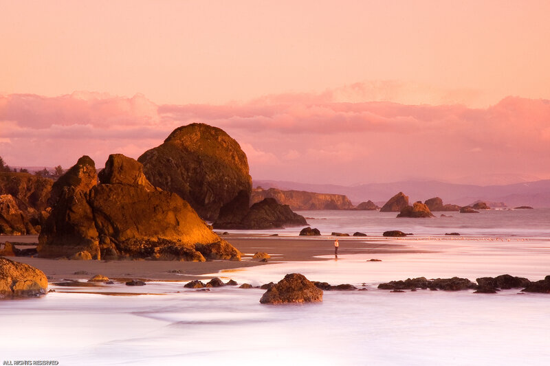 Person on Beach at Sunset — Pink