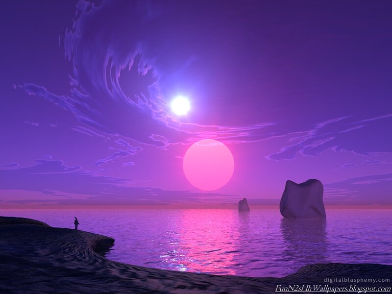 Person on Beach at Sunset — Purple, Serene