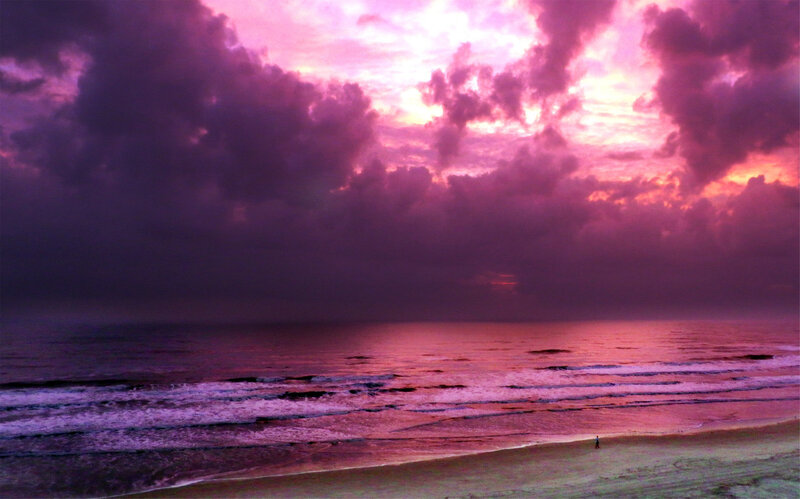 Person on Beach at Sunset — Purple
