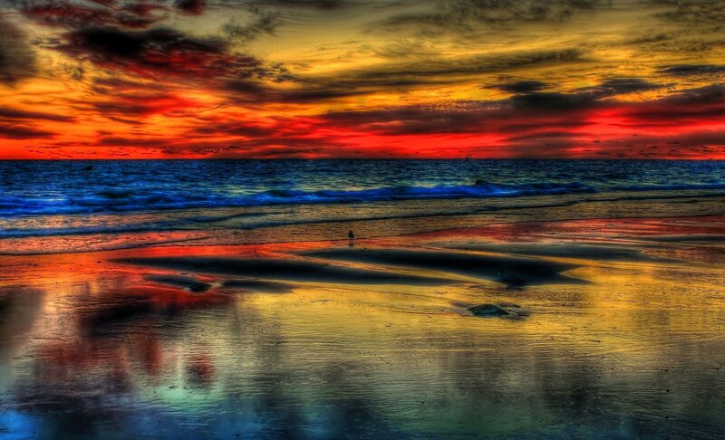 Person on Beach at Sunset — Red, Dramatic, Photograph