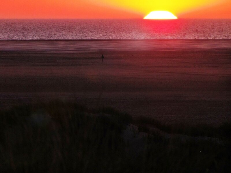 Person on Beach at Sunset — Red, Serene