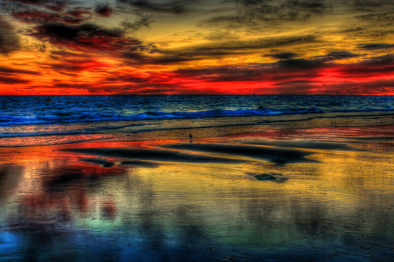 Person on Beach at Sunset — Red