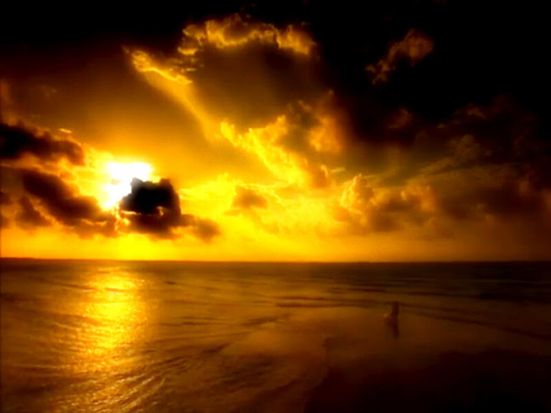 Person on Beach at Sunset — Yellow, Dramatic