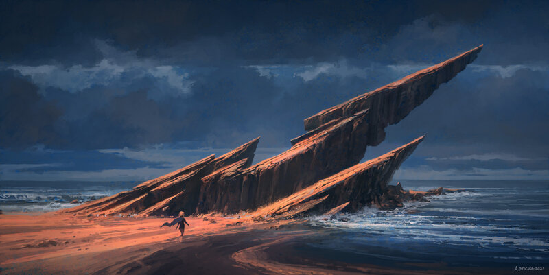 Person on Beach — Blue, Dramatic, Sunset