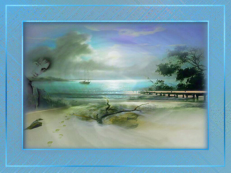 Person on Beach — Blue, Serene, Sunset