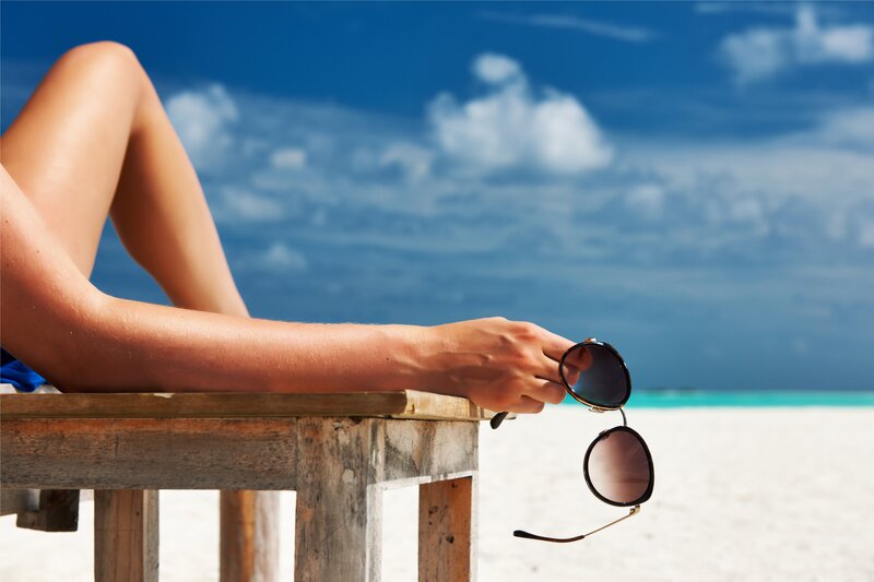 Person on Beach Chair — Blue, Relaxed, Afternoon, Photograph, Sunglasses