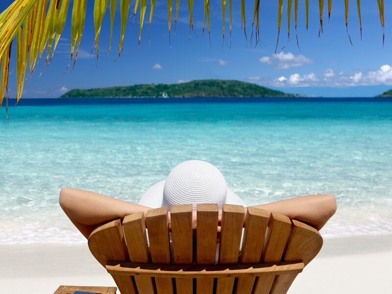 Person on Beach Chair — Blue, Serene, Afternoon, Photograph, White Hat