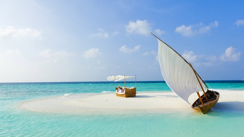 Person on Beach Island — Blue