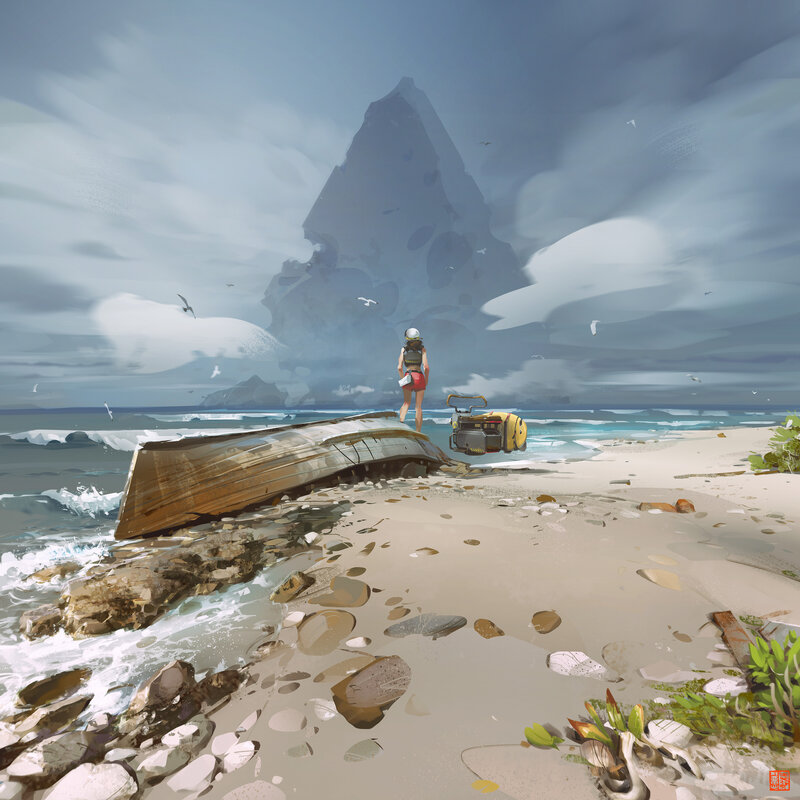 Person on Beach with Boat