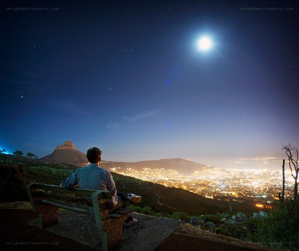 Person on bench at night
