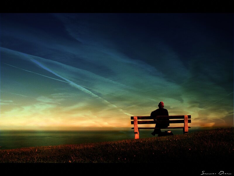 Person on Bench at Sunset — Blue, Dramatic
