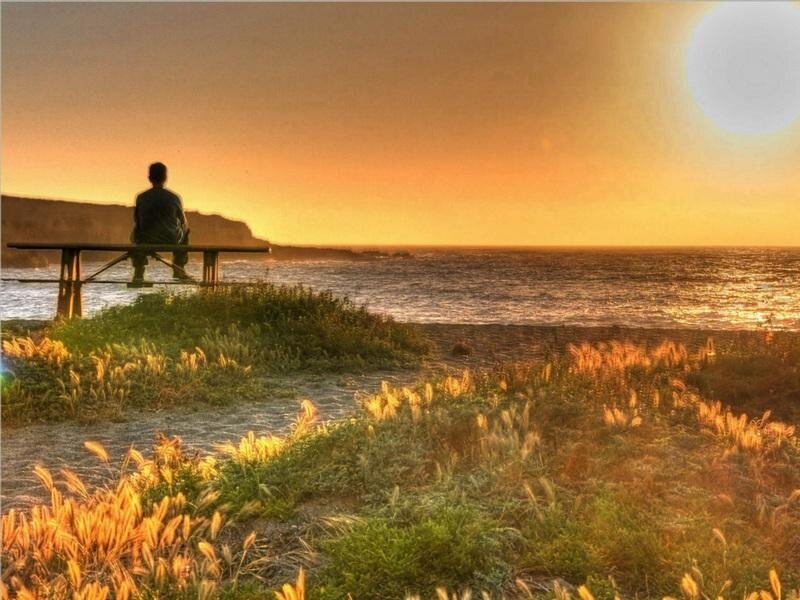 Person on Bench at Sunset — Orange