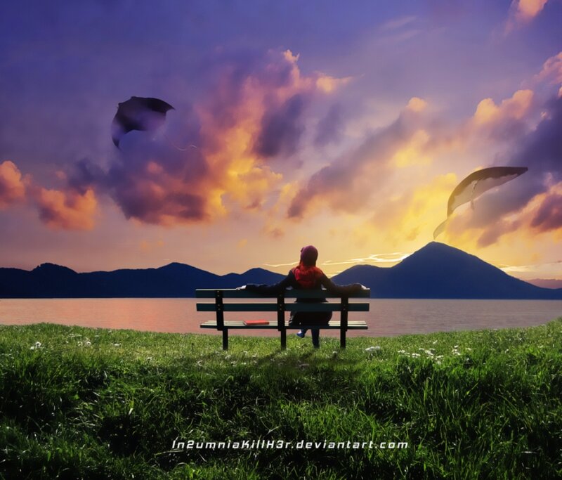 Person on Bench at Sunset — Purple