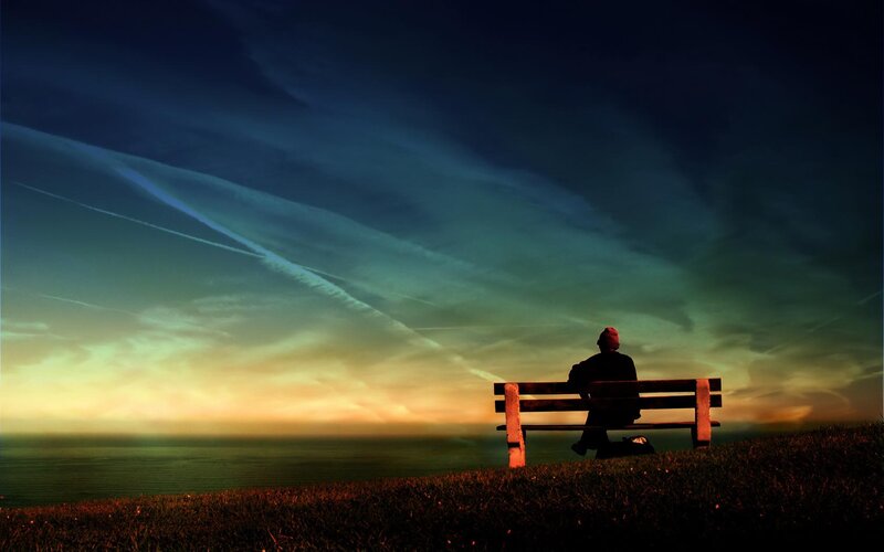 Person on Bench — Blue, Dramatic, Sunset