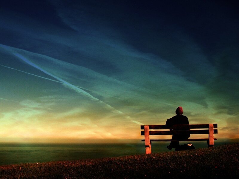 Person on Bench — Blue