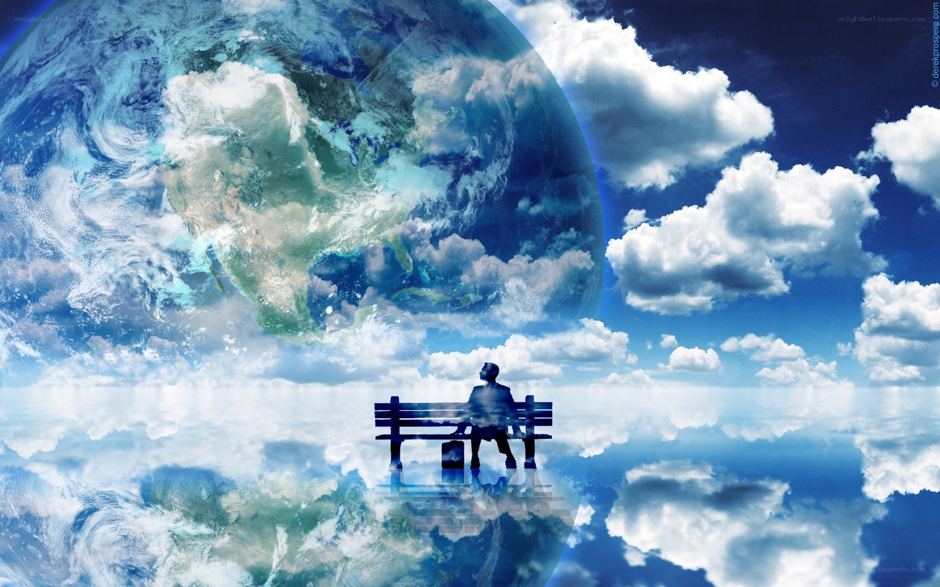 Person on bench with Earth view
