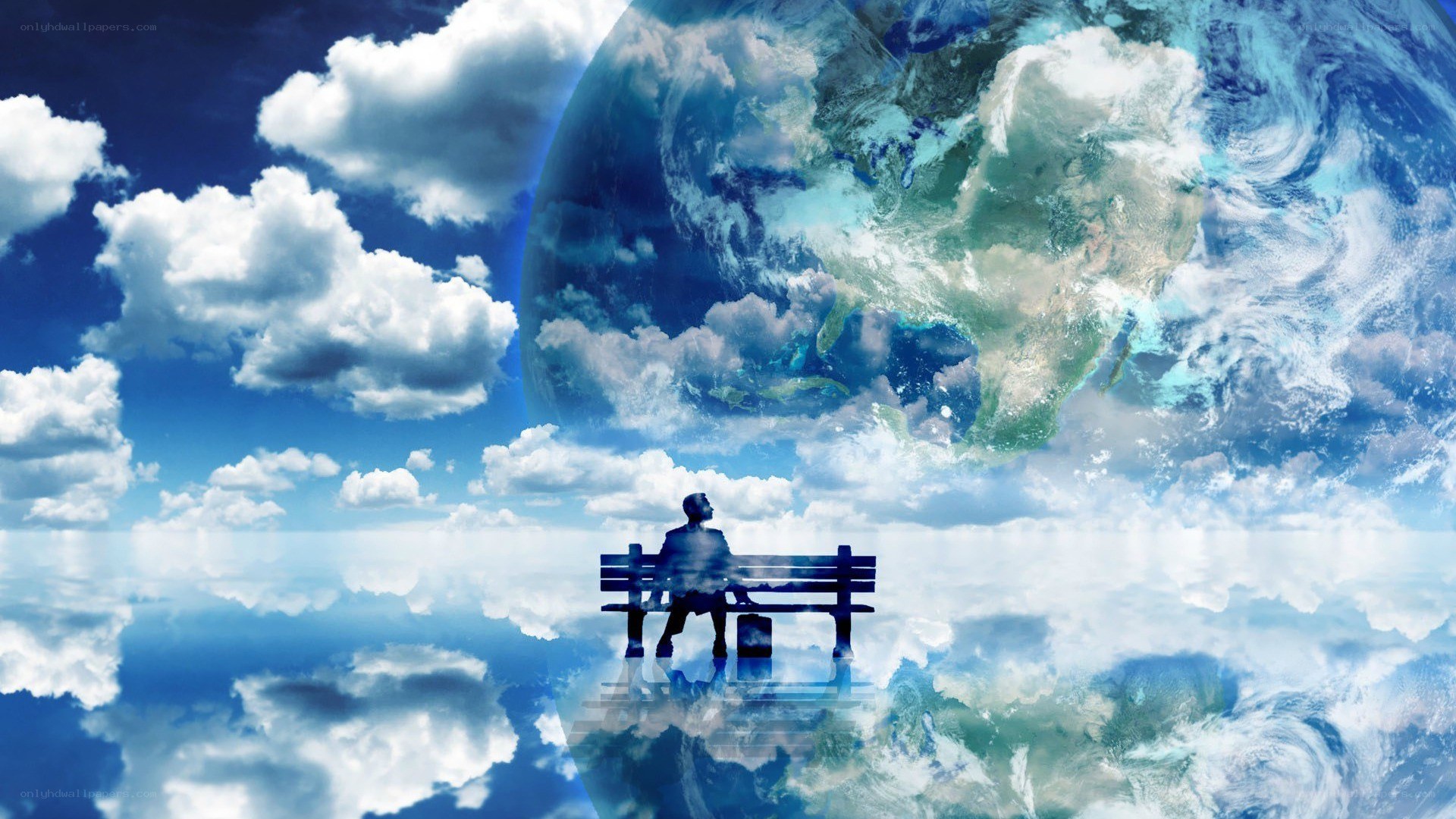 person on bench with earth