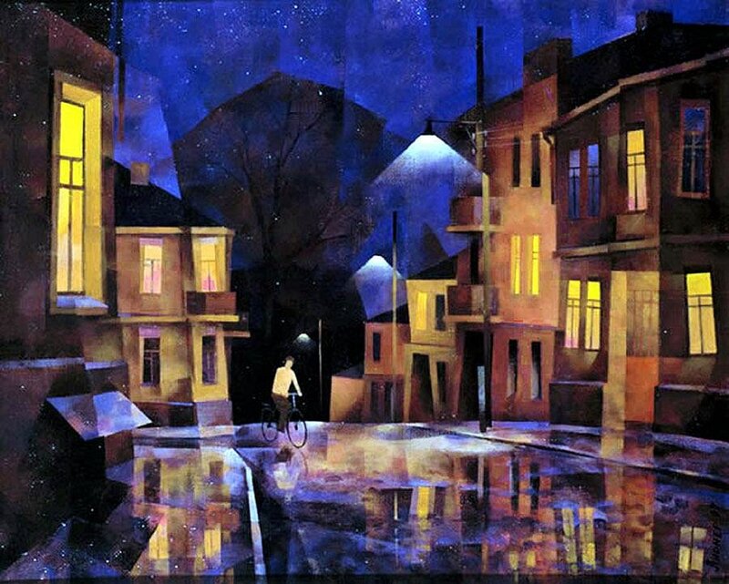 Person on Bicycle at Night