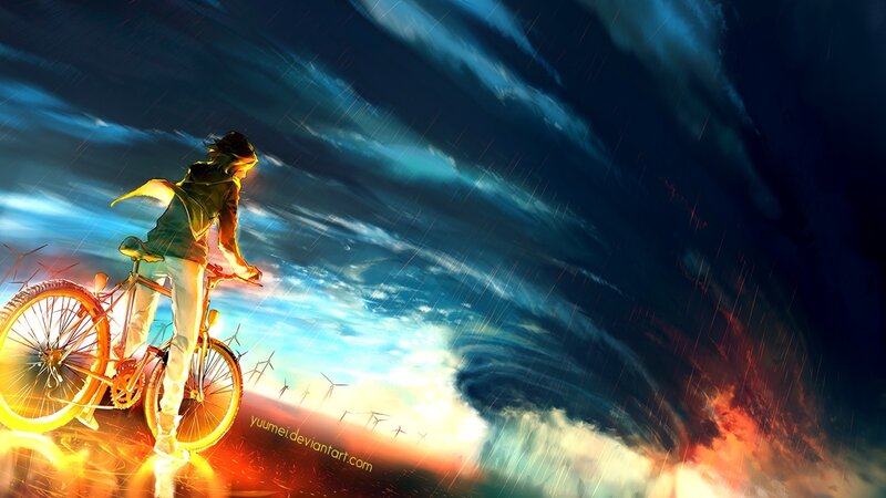 Person on Bicycle — Blue, Dramatic, Sunset