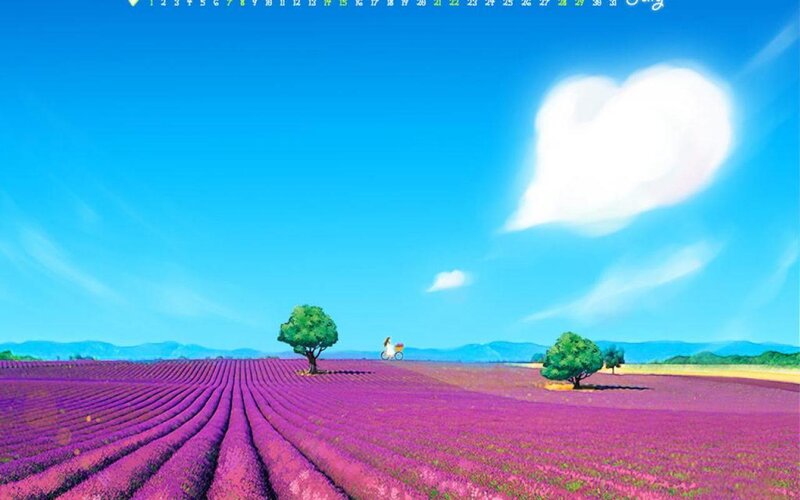 Person on Bicycle in Field — Purple