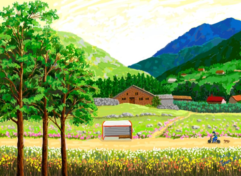 Person on Bicycle in Field