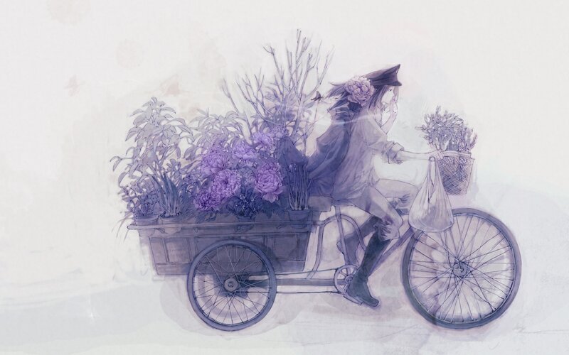 Person on Bicycle with Plants