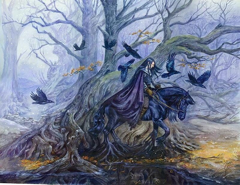 Person on Black Horse — Purple