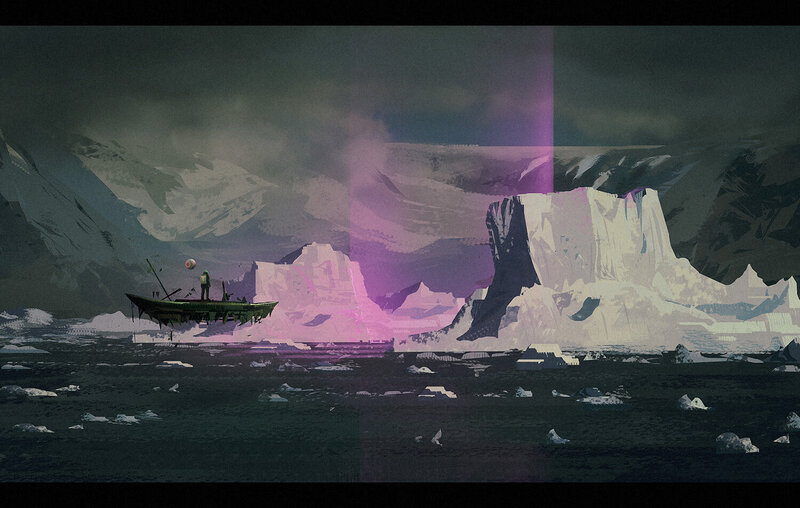 Person on Boat in Ice Field